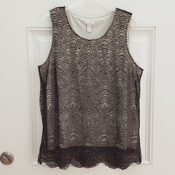 Chico's Tops - Chico's Brown and Tan Lined Lace Sleeveless Blouse.  Size XL